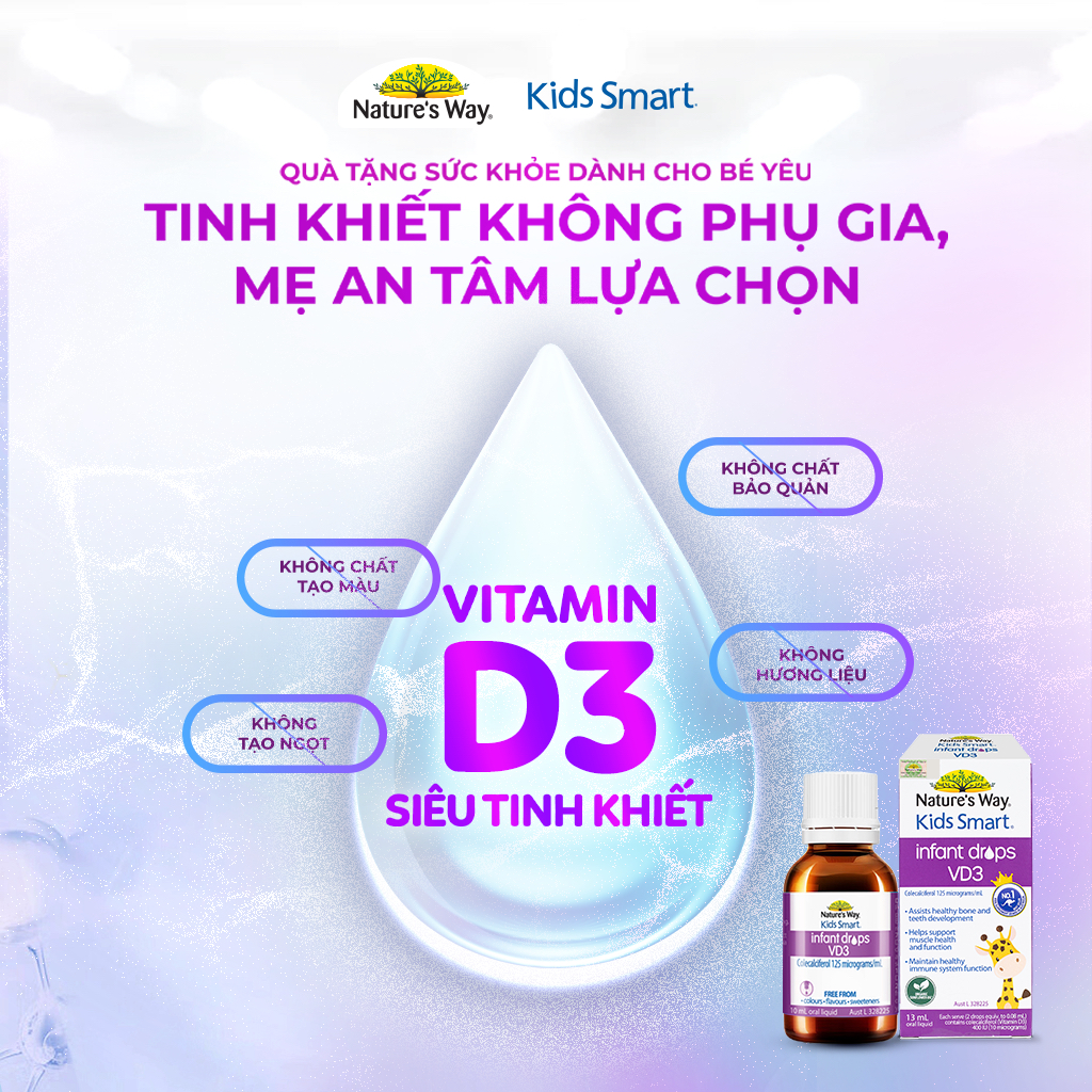 D3 Thuần Organic Nature's Way Kids Smart Infant Drops VD3 - Bổ Sung Vitamin D3 Organic Thuần Chay Cho Trẻ (Chai 13ml)