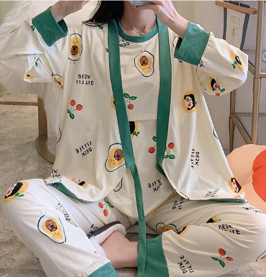 Bộ Bầu Dài Tay Sau Sinh cho con bú Đồ bộ ngủ Kimono bầu đẹp mặc nhà - Quần áo thời trang cho mẹ giá rẻ Bigsize