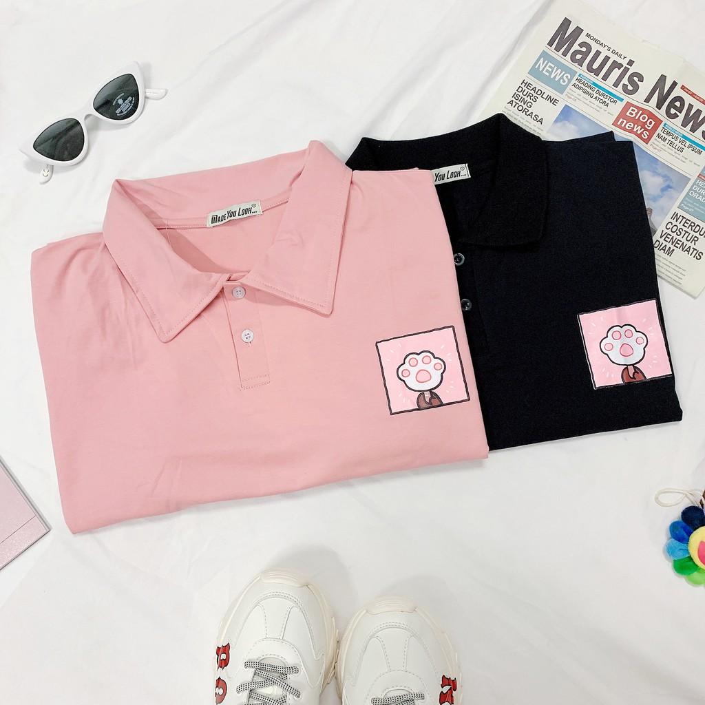 Polo Áo Thun Có Cổ Unisex Form Rộng QUE KEM CHÂN MÈO