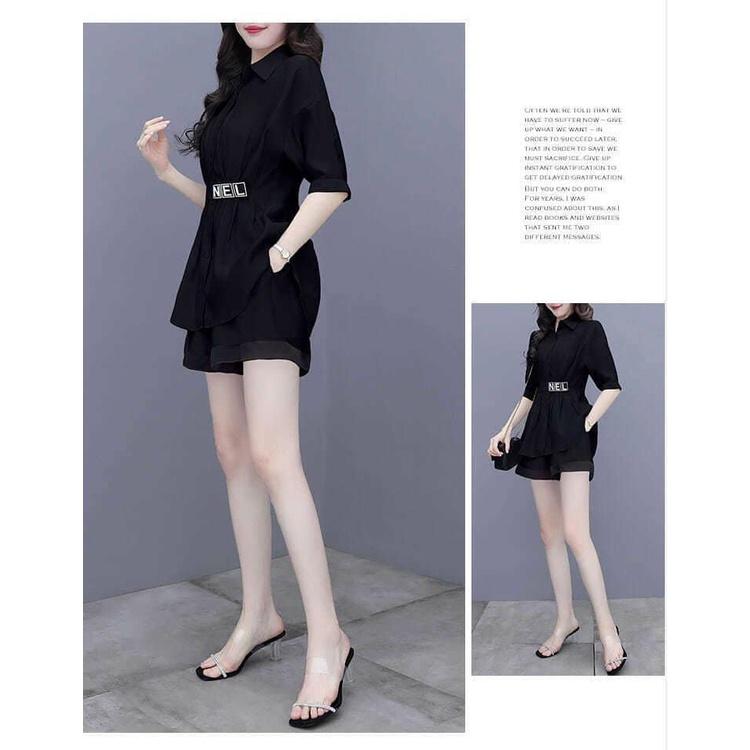 Set bộ short kiểu áo sơ mi phối chữ NEL