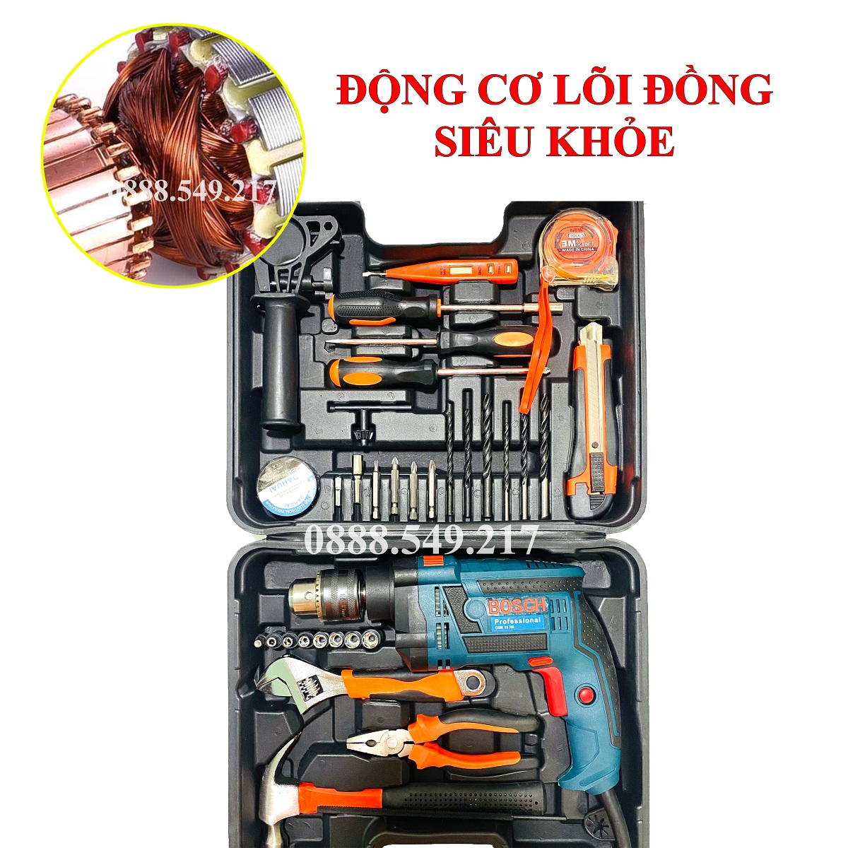 Máy Khoan Điện Bo.s.ch 13ly GSB 13RE, Chuyên Khoan Tường, Sắt, Gỗ, Bắt Vít, Bắn Tôn - Động Cơ Chuẩn Dây Đồng Siêu Khỏe