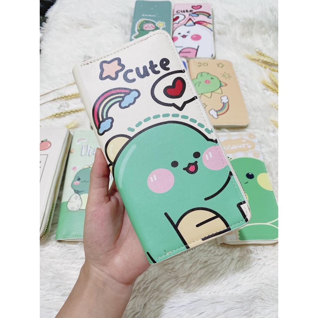 Bóp Ví Cầm Tay Ví Dài Khóa Kéo Nữ Nhiều ngăn Hình Khủng Long Siêu Cute Cho Bạn Gái