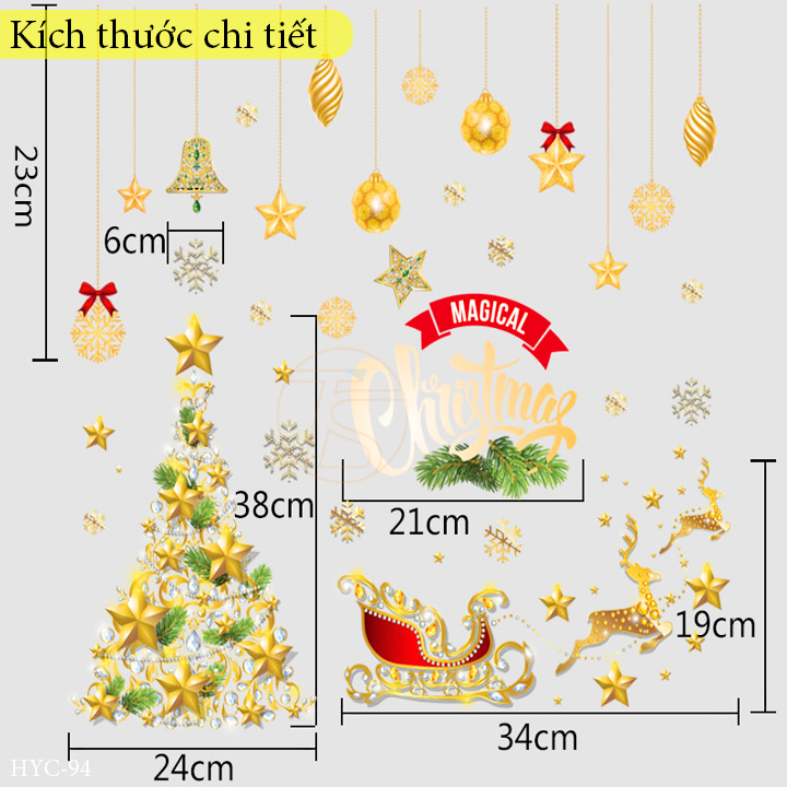 Decal noel dán tĩnh điện trang trí cửa hàng thời trang, công ty văn phòng cho dịp giáng sinh, tết 2023