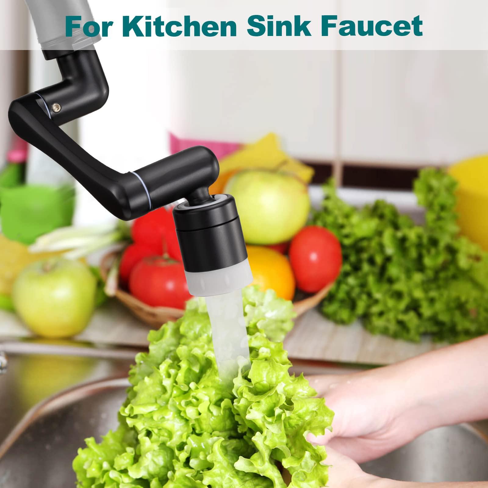 Tệp đính kèm vòi màu đen, 1080 ° xoay Tap mở rộng bộ tiết kiệm nước cho vòi nước với 2 chức năng phun 20/22/24 mm Phụ kiện phòng tắm nhà bếp TAP