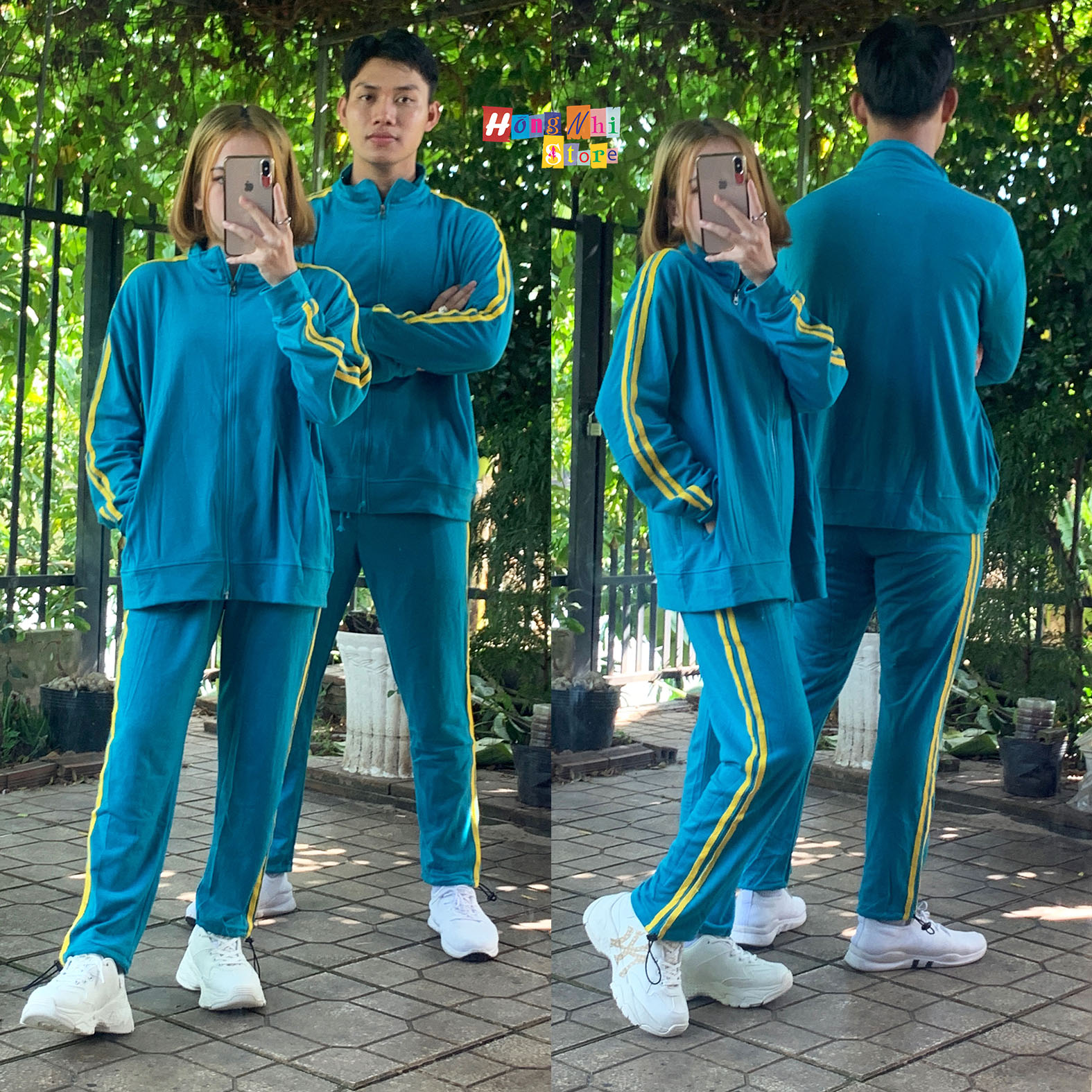 Set Bộ Thể Thao Oversize Ulzzang Unisex Áo Khoác Tay Dài Quần Jogger Dài Màu Xanh Cao Cấp - MM - M