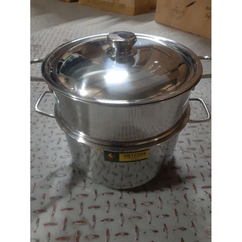 Bộ nồi xửng hấp inox ,xửng hấp inox 2 tầng 3 đáy nắp kính,nắp inox  đun bếp từ size 26 chõ hấp xôi