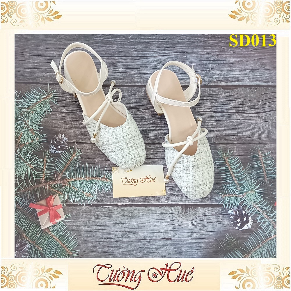 Giày Sandal Cao Gót Bít Mũi Mũi Vuông Thắt Nơ Gót Vuông Cao 3CM - Hàng Quảng Châu