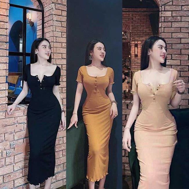 Đầm nữ cổ vuông cúc bấm thời trang XIXO - DAM0034