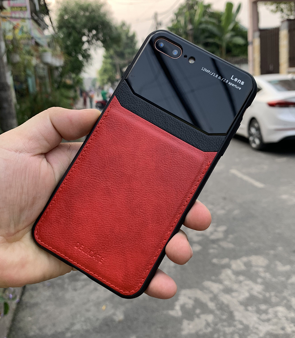 Ốp lưng da kính cao cấp dành cho iPhone 7 Plus / iPhone 8 Plus - Màu đỏ - Hàng nhập khẩu - DELICATE