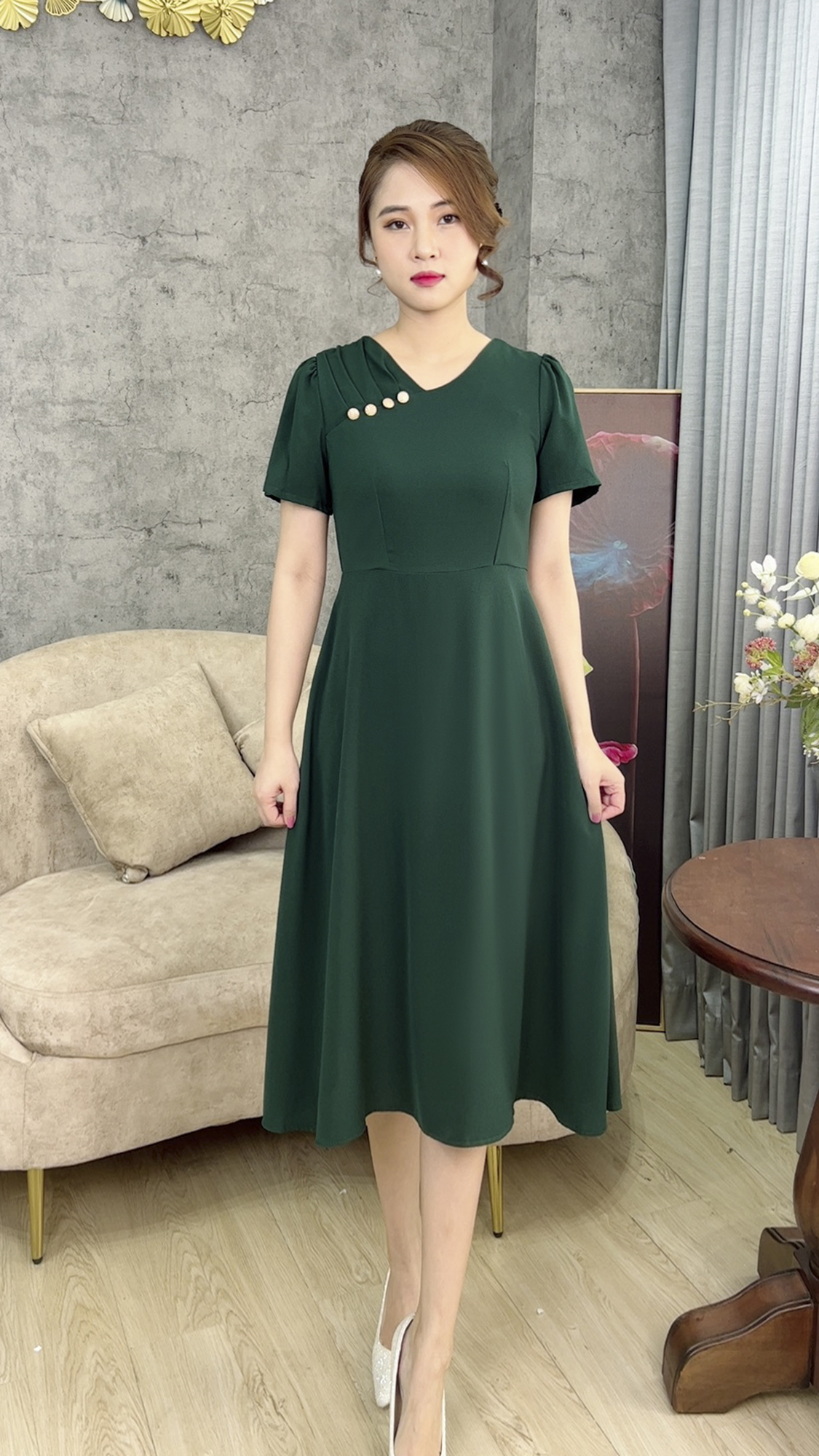 Đầm Quý Bà [ Linh Trà ] (TM 429) Cao Cấp Trang Nhã Thanh Lịch Sang Trọng Đi Tiệc Cho Trung Niên