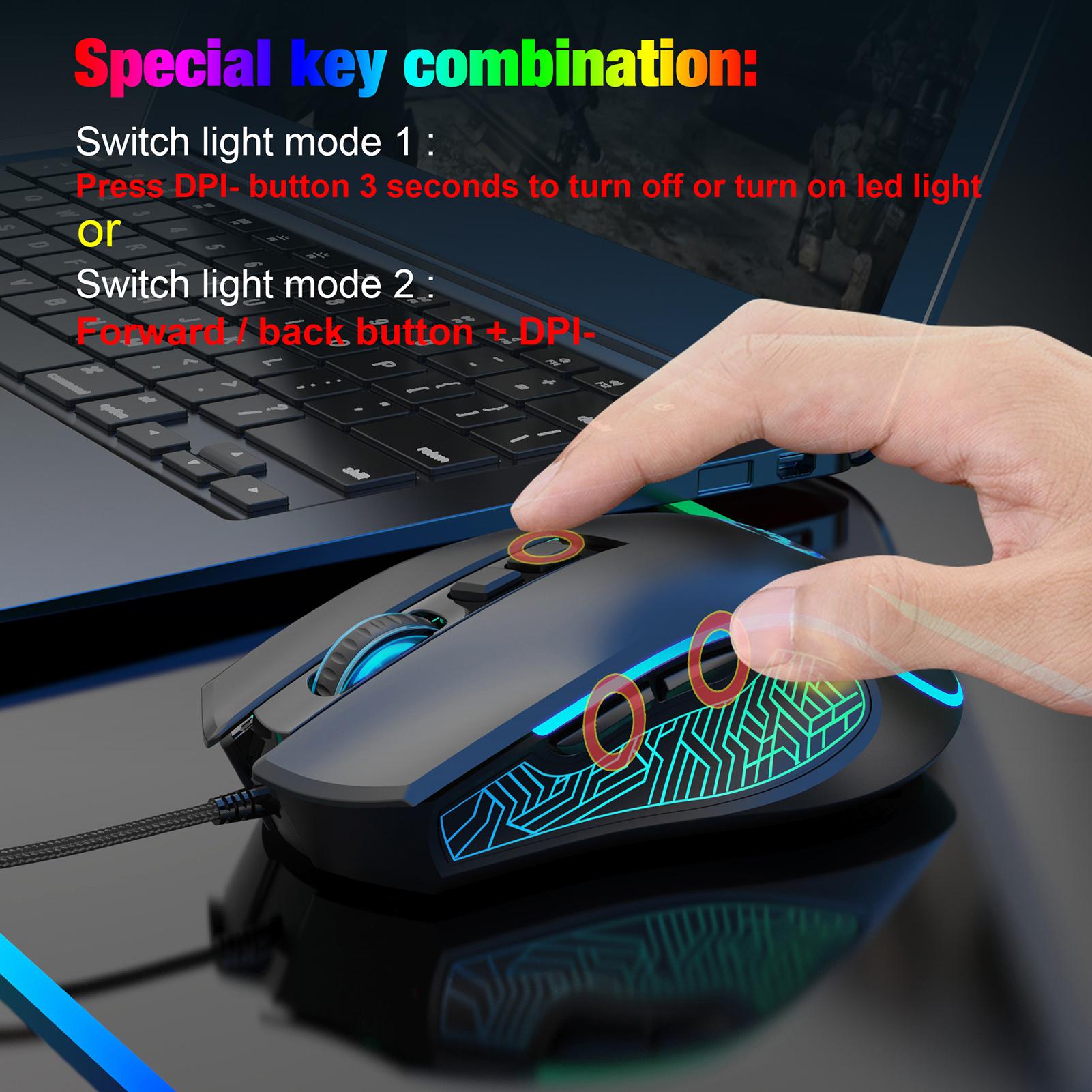 HXSJ X100 Wired Gaming Mouse Ergonomic Gaming Office Mouse 7-color Breathing Light Effect 4-gear Adjustable DPI