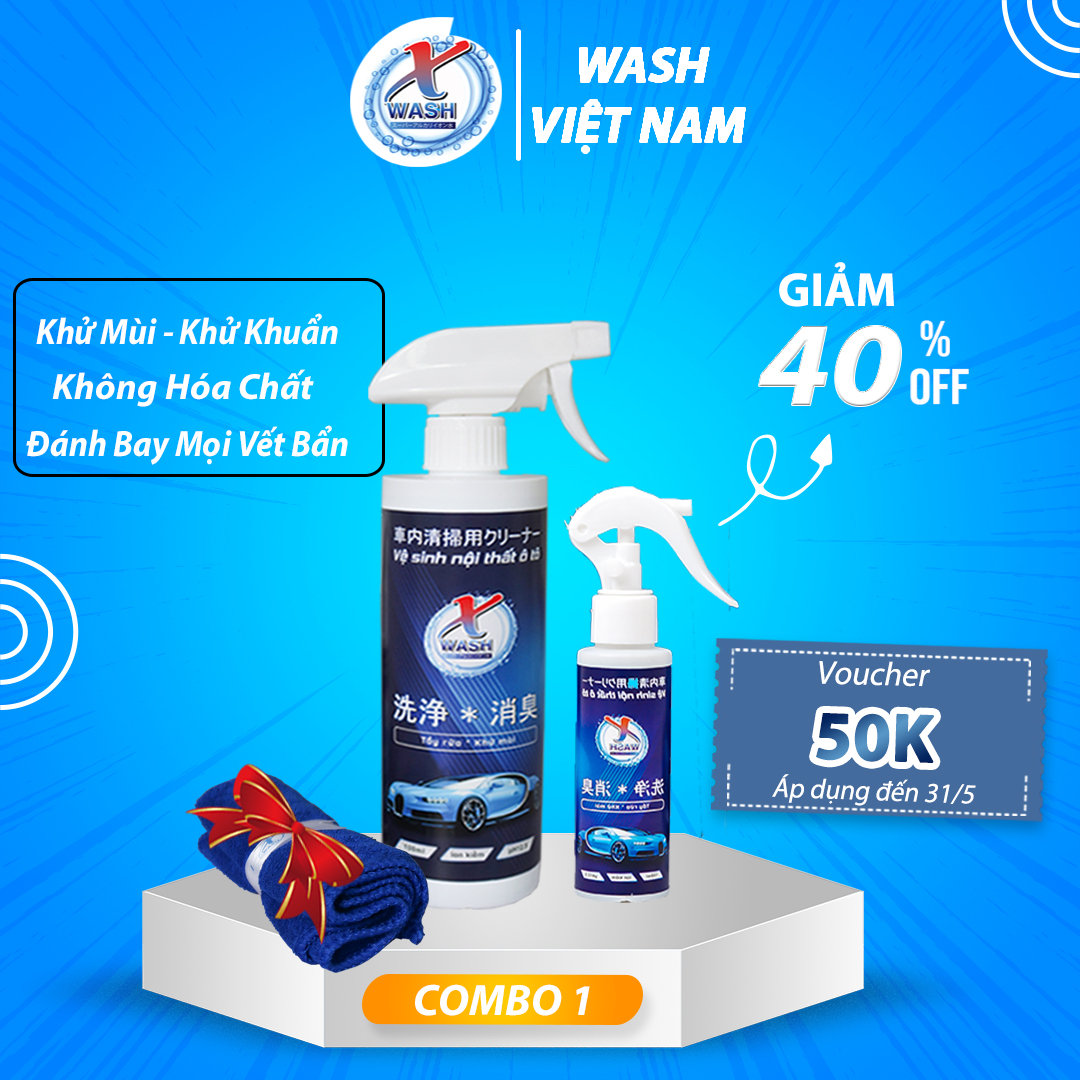 [CHÍNH HÃNG] XWash - Xịt tẩy rửa, khử mùi nội thất ô tô KHÔNG HÓA CHẤT  - Tặng khăn lông cừu cao cấp