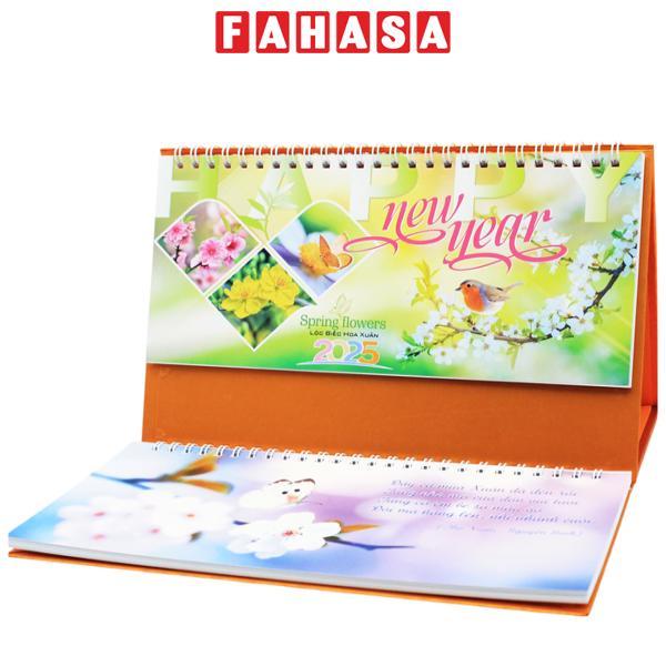 Lịch Bàn 2025 Có Note - Lộc Biếc Hoa Xuân - Văn Lang VL-LB16 - Đế Màu Cam