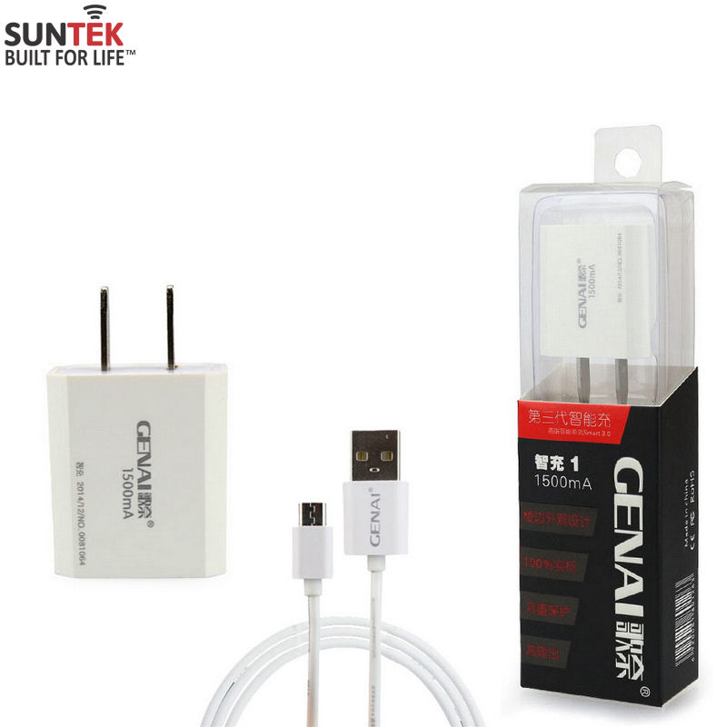 Combo Adapter Sạc Nhanh Genai 1 Cổng USB 1.5A Và Dây Cáp Genai Cổng Micro-USB - Hàng Chính Hãng