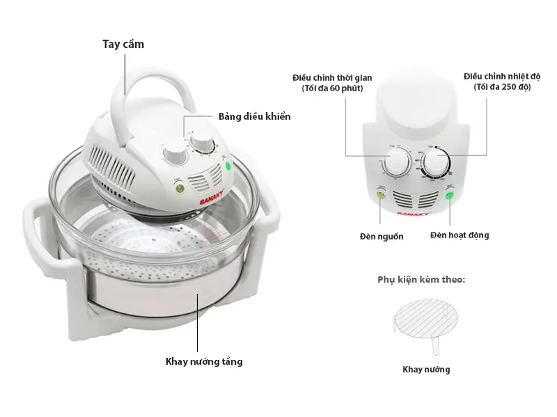 Nồi nướng thủy tinh Sanaky VH-188T 15 lít - Hàng chính hãng