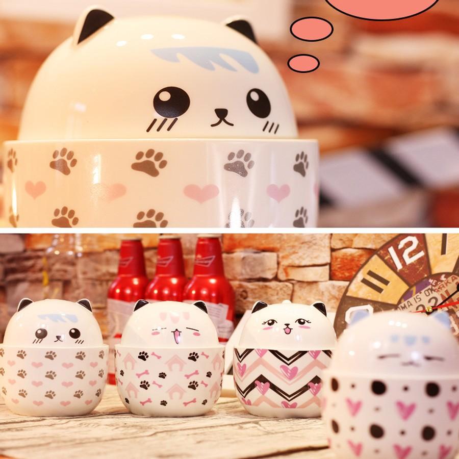 Ly Uống Nước Dễ Thương Hình Chú Mèo Có Tai Cute - Cốc Sứ 2 Công Dụng Có Nắp Và Thìa 400ml