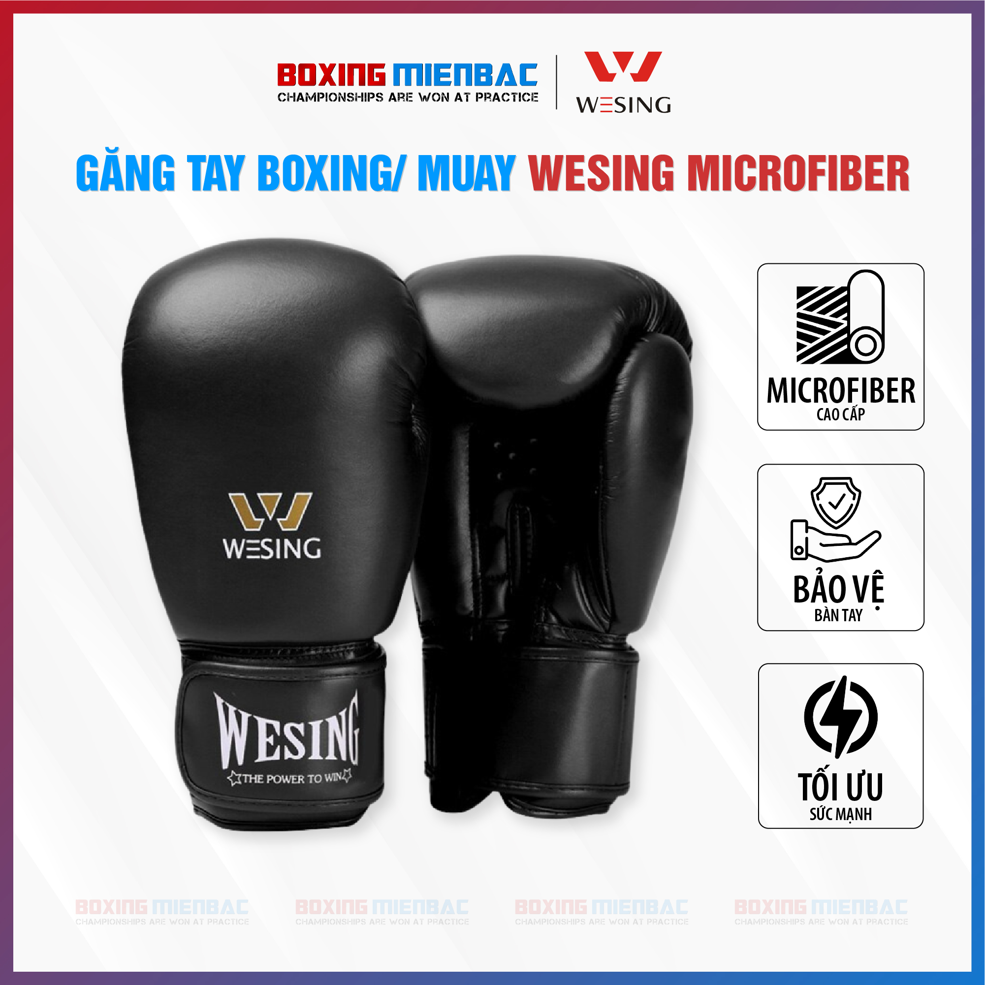 Găng tay Boxing/ Muay Wesing Microfiber - Đen, Đỏ, Xanh Dương
