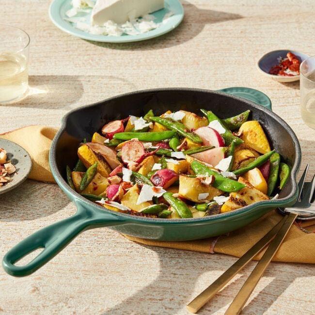 Chảo gang Le Creuset 23cm - Made in France hai màu xanh đỏ Hàng chính hãng