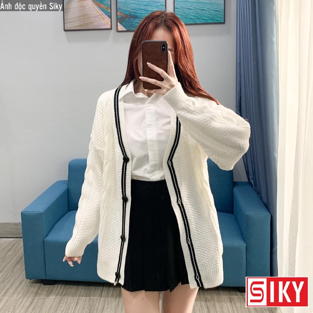 Áo Cardigan Học Sinh Len Thừng Viền Đen Form Rộng Loại 1 SIKY - KL13