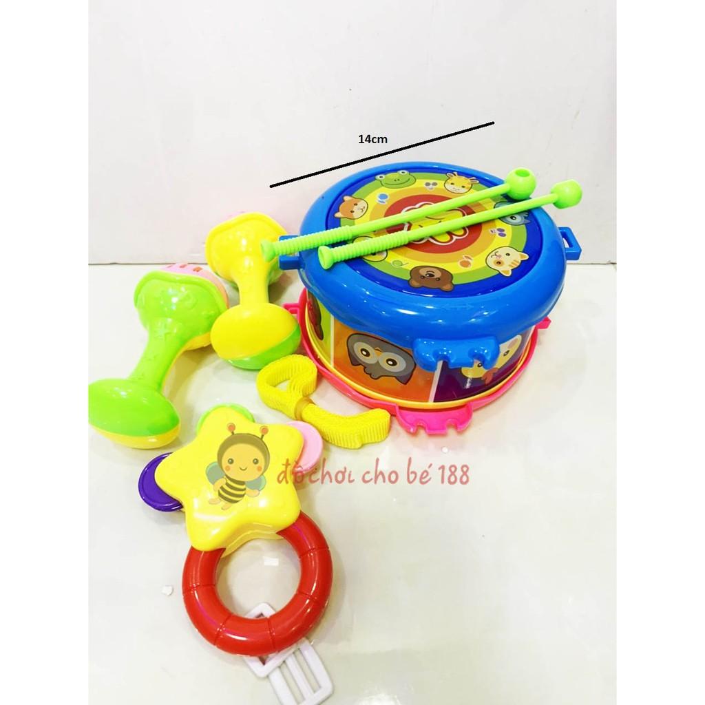 Bộ trống đồ chơi, xúc xắc, trống cầm tay cho bé