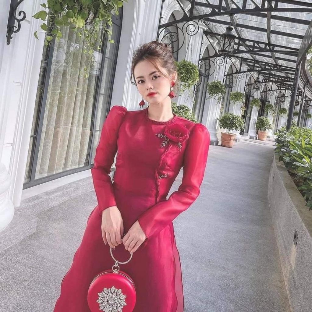 Áo Dài Cách Tân May Sẵn Voan Tơ 4 Tà, Tay Bồng Thời Trang Hot 2022