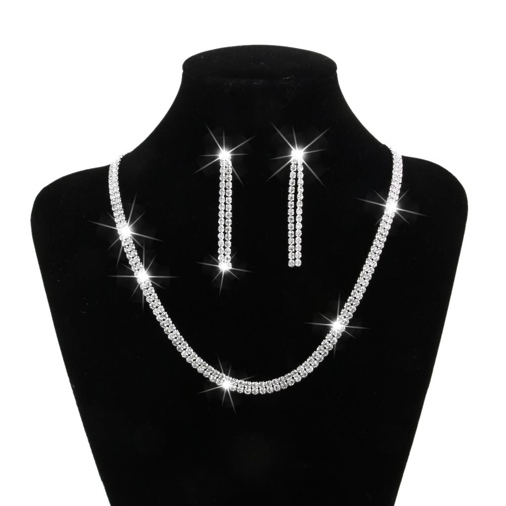 Crystal Rhinestone Necklace Drop Earrings Jewelry Set Wedding Bridal Party
