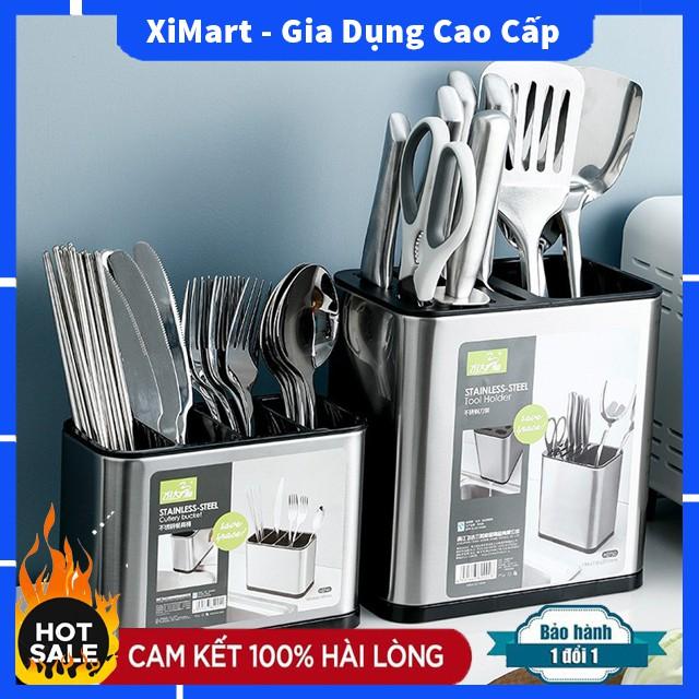 Giá cắm dao đũa thìa Inox 304 cao cấp - Kệ để dao thìa hình vuông đứng tiện lợi