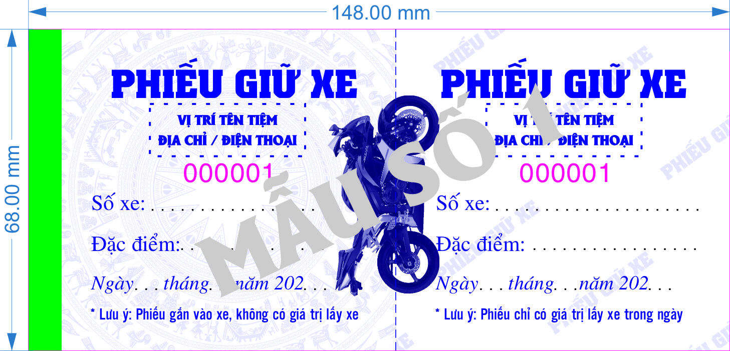 Phiếu giữ xe-Block 100 quyển-chọn mẫu in tên