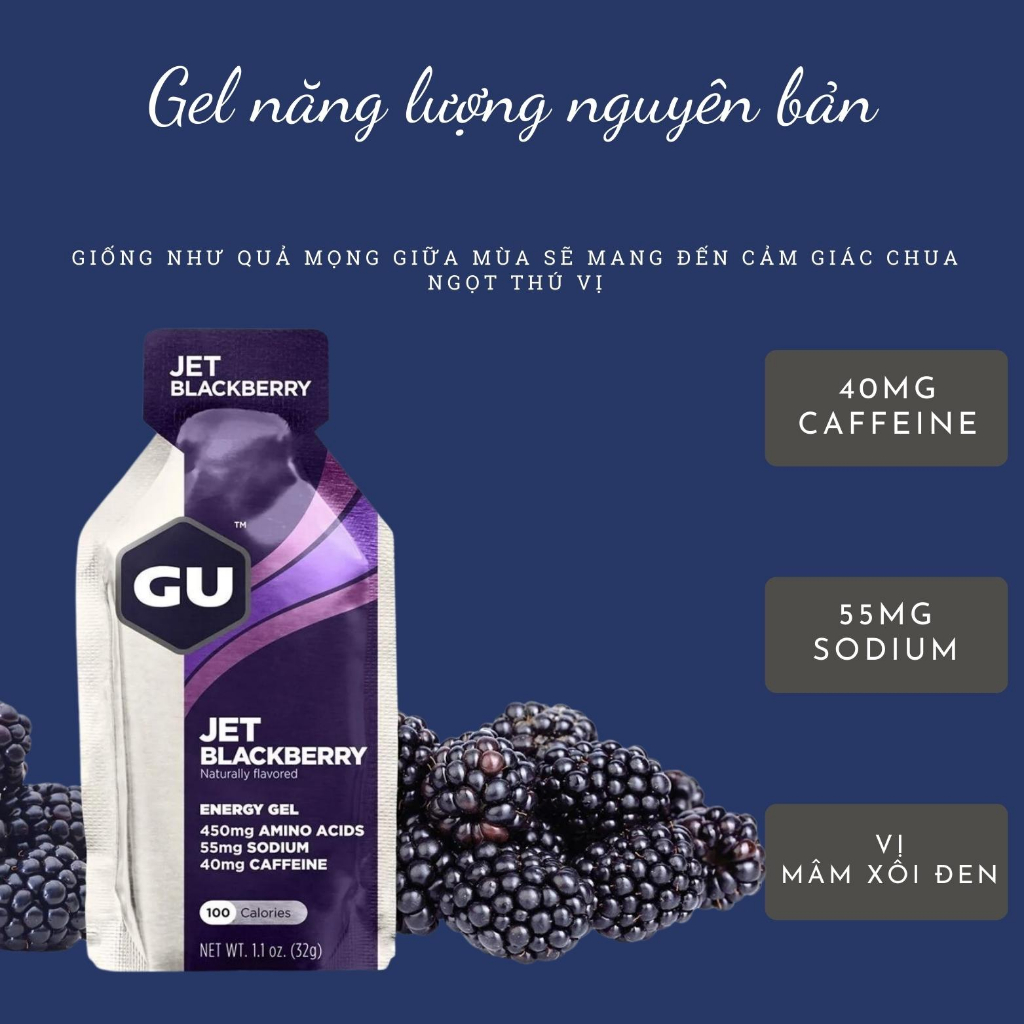 (Combo 3 Gói) Gu Gel Energy Jet Blackberry - Gel Năng Lượng Hỗ Trợ Đạp Xe Chạy Bộ