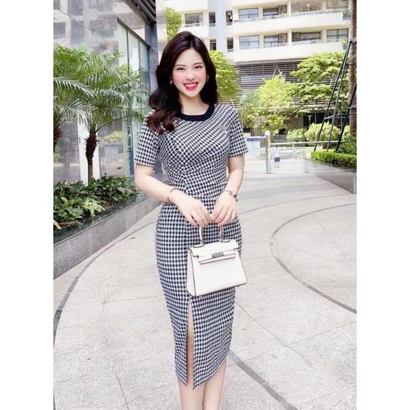ĐẦM ÔM HỌA TIẾT CỔ VIỀN ĐEN