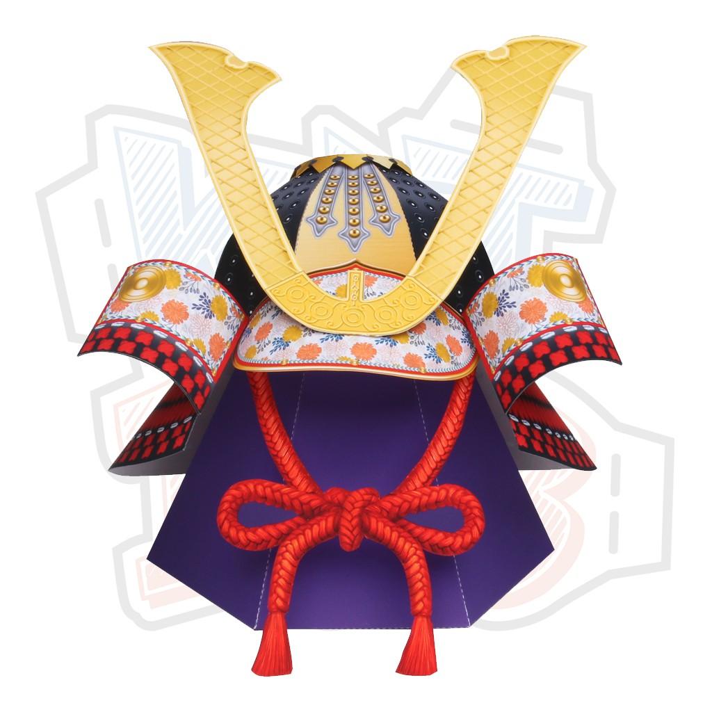 Mô hình giấy Nhật Bản Mũ Samurai Armor Laced with Red Threads
