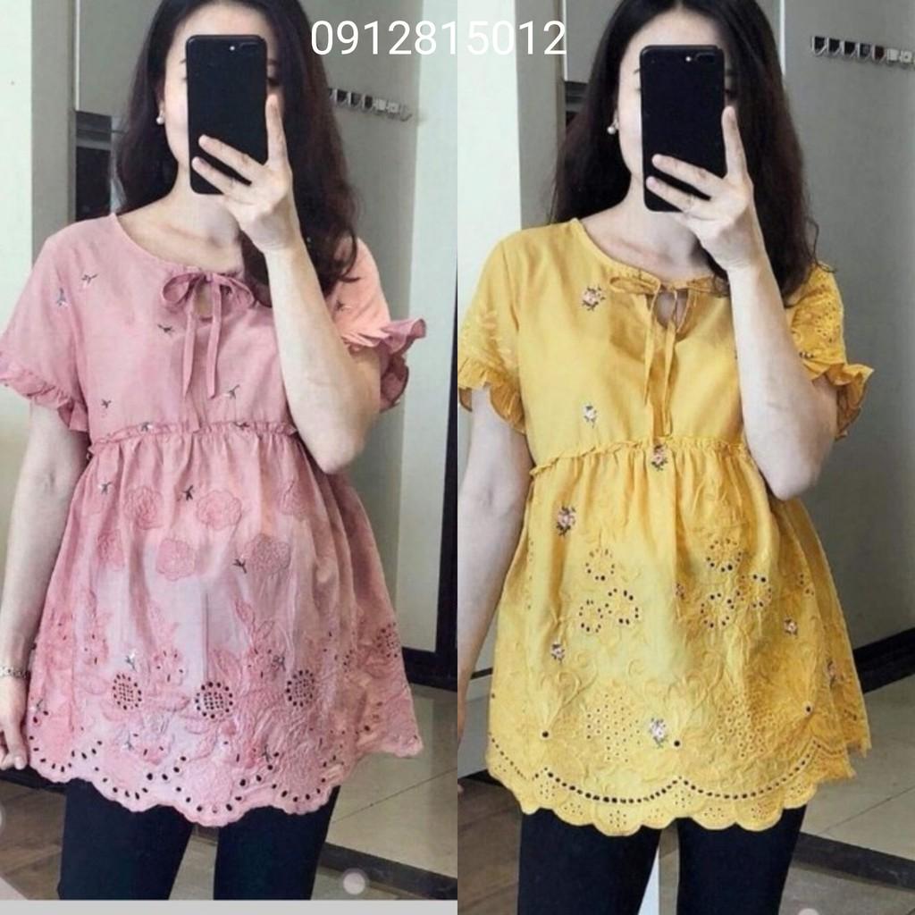 Áo bầu đũi chuẩn đẹp  ảnh thật-áo bầu công sở thêu chân hàng chuẩn loại 1 - Tổng kho đồ bầu