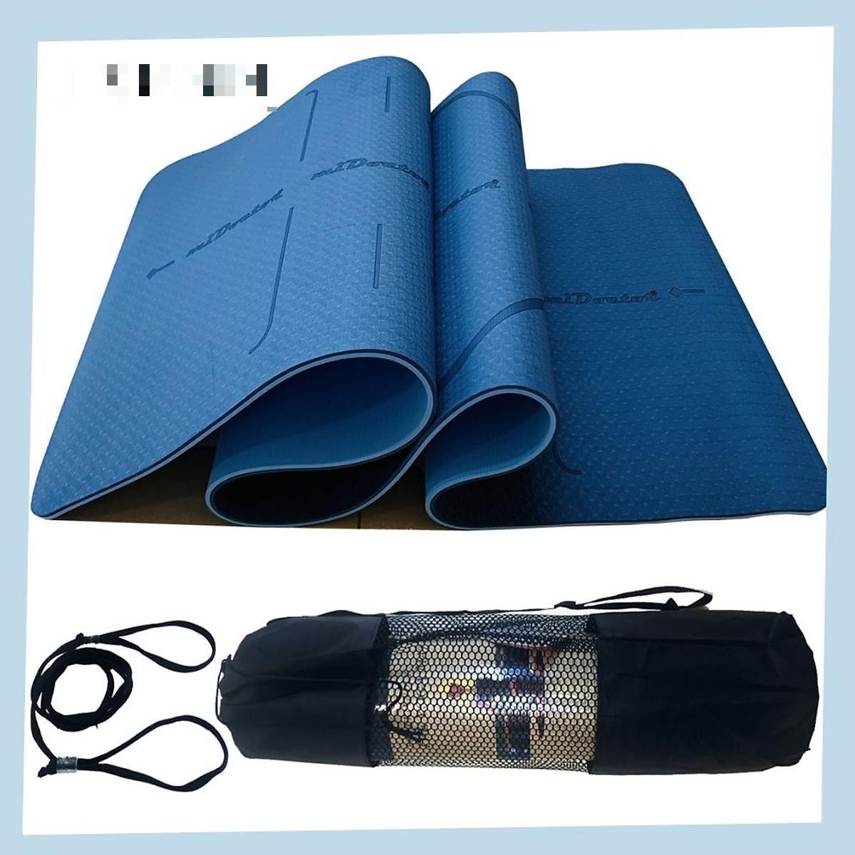 Thảm Tập Yoga Định Tuyến TPE 2 Lớp Cao Su Non + Bao Đựng Và Dây Buộc Thảm Tập Yoga - Rèn Luyện Sức Khoẻ - 8MM: 183*60cm