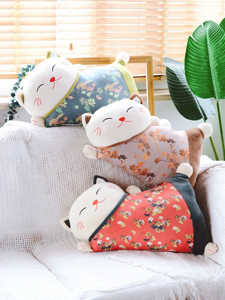 Gối tựa lưng trang trí ghế sofa mèo may mắn cute