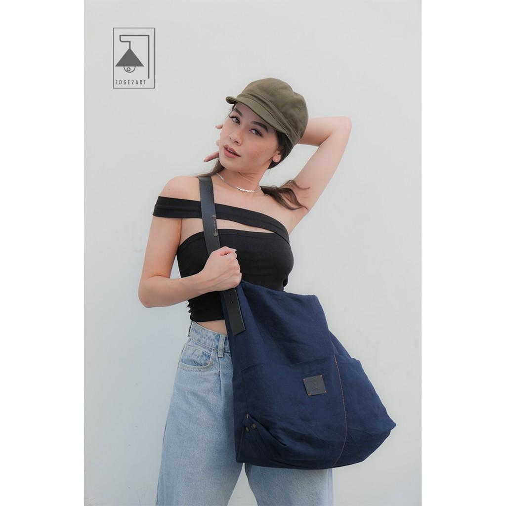 Túi Tote Vải Linen LÍT - Quai Da Trâu - Kích Thước 57 x 47 Cm