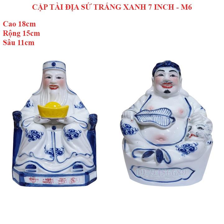 Cặp tượng thần tài ông địa sứ trắng xanh 7 inch - M6