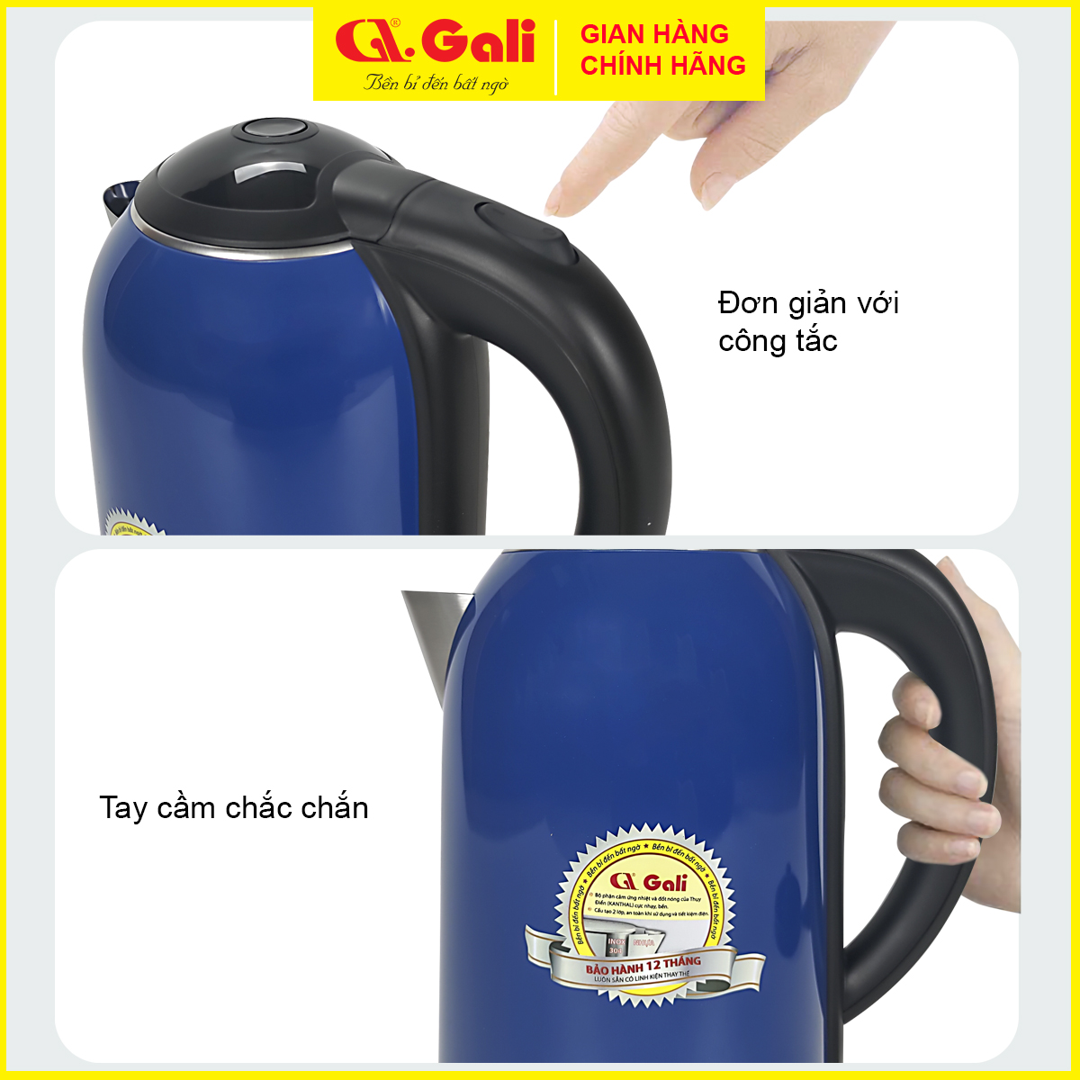 Ấm đun siêu tốc Gali GL-0017C thân ấm 2 lớp, vỏ ngoài bằng nhựa nguyên sinh chịu nhiệt tốt, hàng chính hãng 100%. Bảo hành 24 tháng.