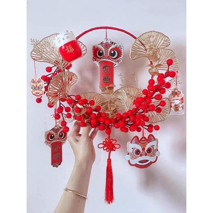 Nhánh đào đông 12 quả cao 20cm- phụ kiện trang trí- Làm oản, vòng nguyệt quế, chậu đào đông