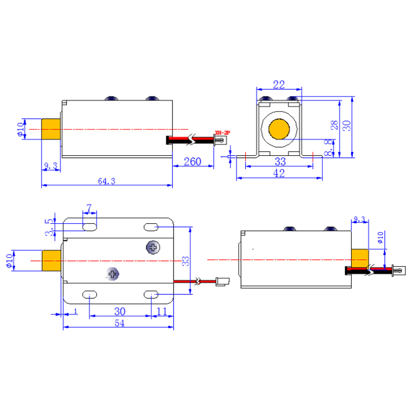 Khóa chốt cửa điện từ, loại thường mở 12V (Đầu hình trụ tròn D10mm)