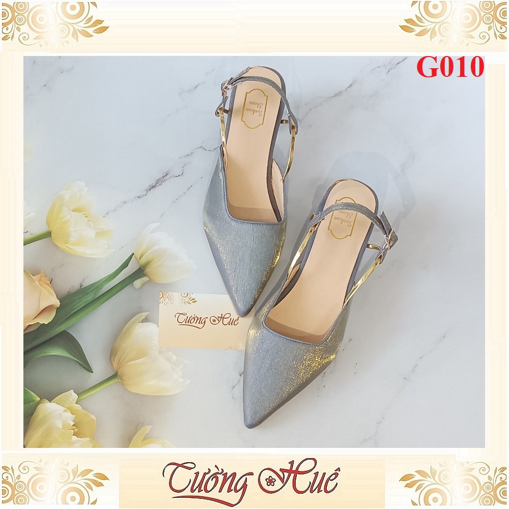 Giày Cao Gót Mũi Nhọn Phối Dây Quai Gài Gót Tròn Cao 5CM - Hàng Quảng Châu