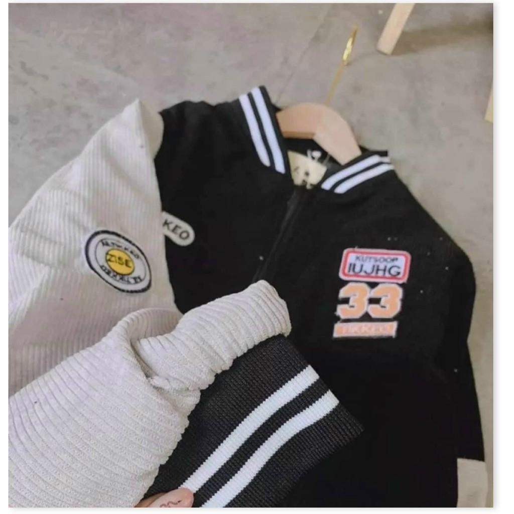 Áo khoác nhung nam nữ màu đen tay phối màu kiểu bomber logo 33 thêu 2 mặt hoạ tiết chữ hiện đại thoáng mát