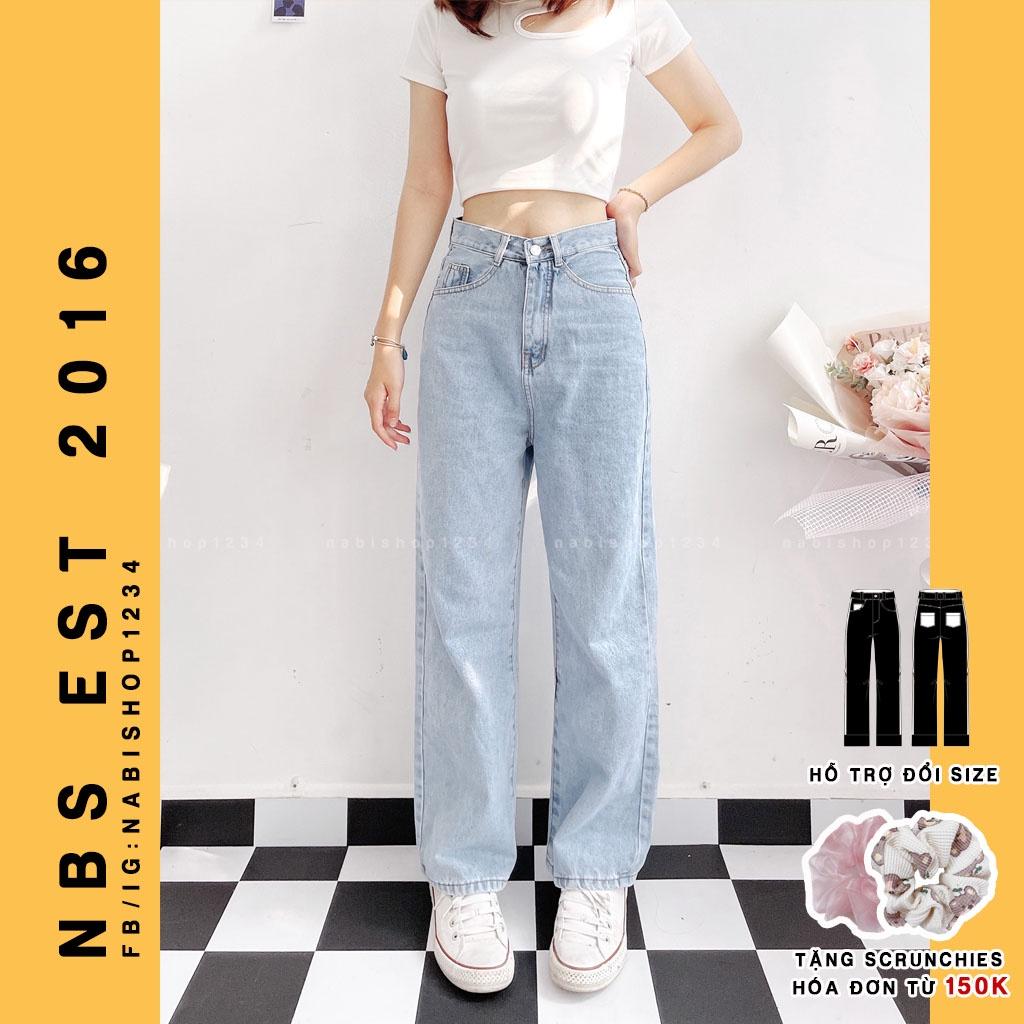 Quần Ống Rộng Suông Nữ Lưng Cao Vải Jeans Trơn Mã 3100 + 3121 (ẢNH THẬT) - Nabishop1234