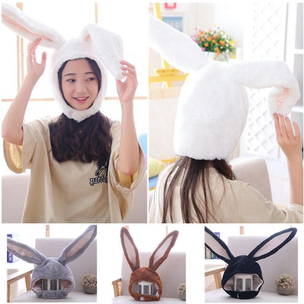 Women Girls Warm Rabbit Ear Moving Jumping Hat Plush Hat