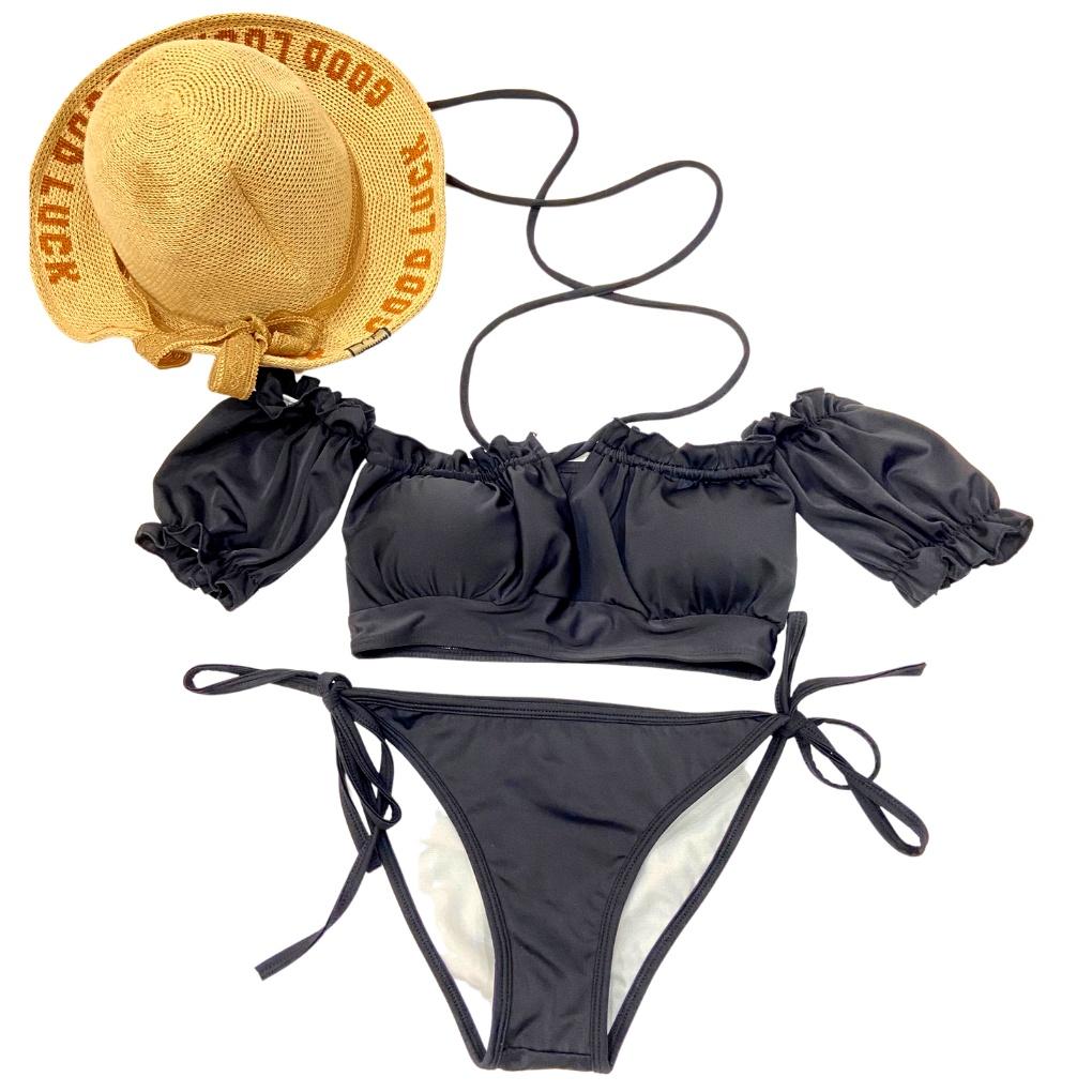 Bikini, đồ bơi đi biển 2 mảnh nữ áo tay phồng Hiền Hồ phối váy 2 tầng đẹp ODERI HM-070