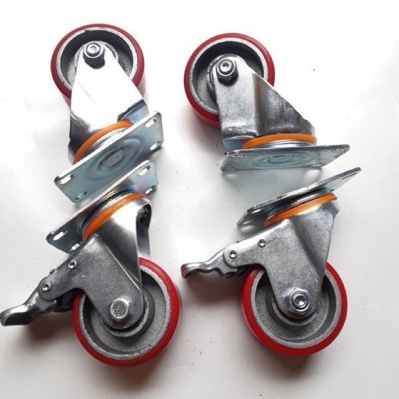 Bánh xe PU 100mm càng dày 5mm lõi gang đúc siêu bền