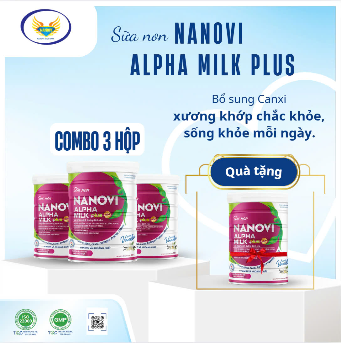 COMBO 3 lon Sữa Non Nanovi Alpha Milk Plus bổ sung Canxi