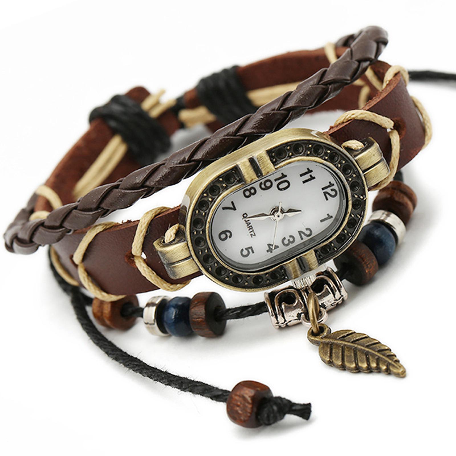 Hip Hop Punk Style Wrist Watch PU Leather Belt Strap Cuff Watch Bracelet,