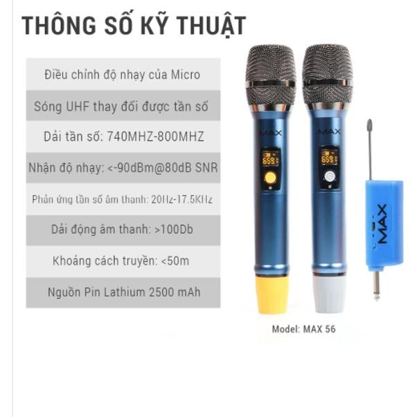 BỘ ĐÔI MIC MAX 56 KHÔNG DÂY ĐA NĂNG CAO CẤP, Bộ Đôi Micro Không Dây Pin Sạc CAO CẤP