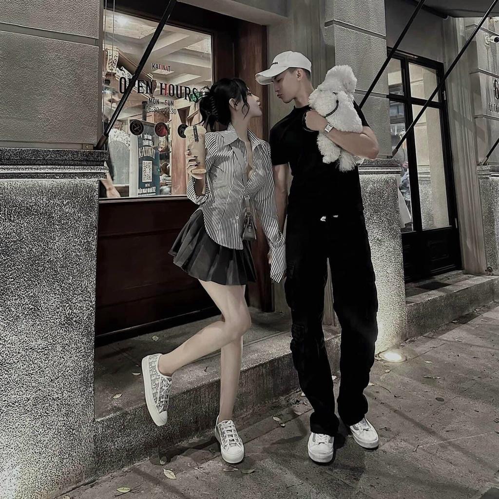 SET ĐI CHƠI, SET 2 MÓN ÁO SƠ MI KẺ TAY DÀI PHỐI CHÂN VÁY NGẮN DẬP LY CỰC XINH