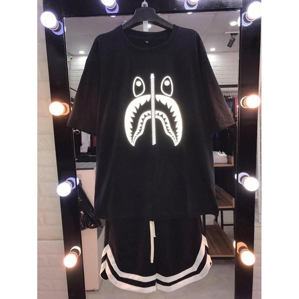 Áo thun Stee Phản quang BAPE Shark Áo thun nam tay lỡ màu Unisex aothununisex aophongnam